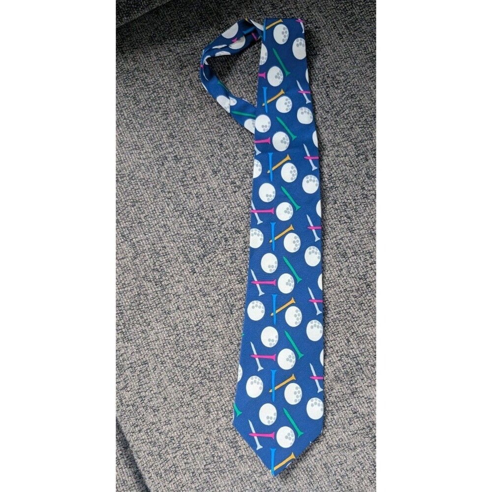 Lillian Vernon Silk Neck Tie Blue Golf Balls Tees Pattern Men’s VtG Sport